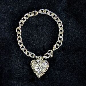 925 Sterling Silver Heart Locket Charm Bracelet Adjustable Picture